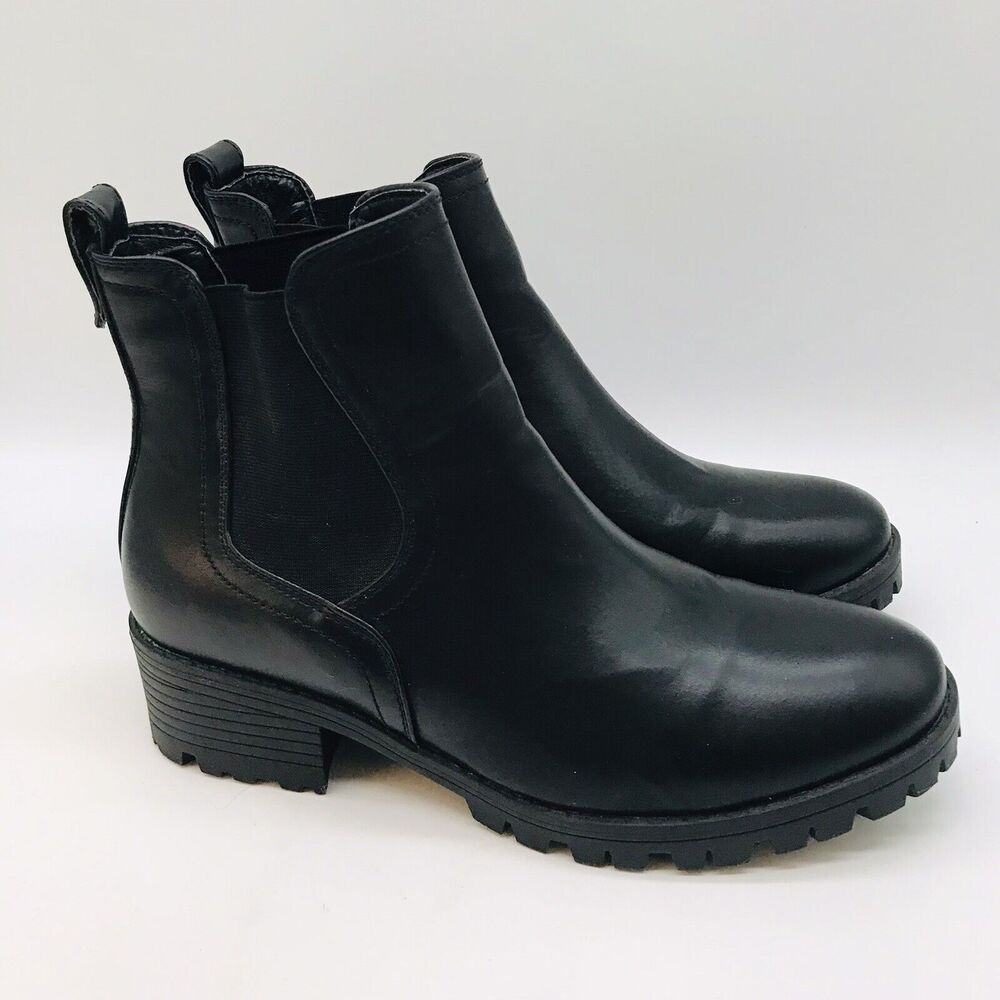 Mari A Chelsea MA-Kiley Ankle Boots Women's 9M Black Chunky Block Heels Pull On